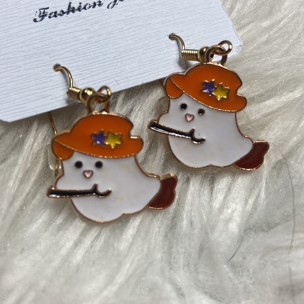 Fashion Jewelry Cute Ghosts Earrings Riding a Broom - Picture 3 of 4